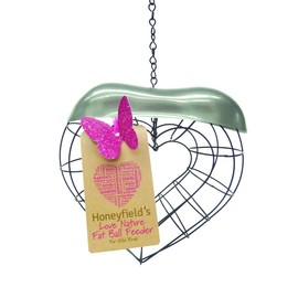 Honeyfields Wild Bird 'Love Nature' Fat Ball Suet Feeder, Heart Shaped, Black metal with a Decorative Stainless Steel lid, Easy to Hang & a great Gift for a Loved one