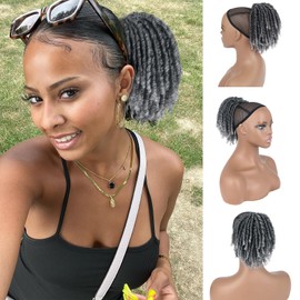 Oseti Short Grey Drawstring Ponytail for Black Women 6inch Gray Curly Ponytail Clip in on Ponytails Hair Extensions Lovely Afro Ponytails Hair Synthetic Fake Loc Ponytail Hairpieces for Women
