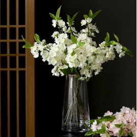 5Pieces Peach Flowers,19" Silk Flowers with Stems,Artificial Cherry Blossom Flowers,Silk Flowers for Wedding,Wedding Party Decor Spring Decorations for Home (White)