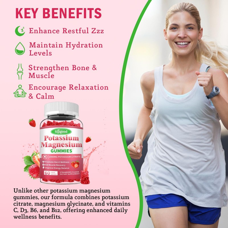 2 Pack Potassium Magnesium Gummies, High Absorption Magnesium Potassium Supplement