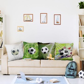 Aoihrraan 41 x 41 cm, Set of 4 Decorative Football Game Cushion Covers, The Goal Shooting, Green, Grass Football Set, Decorative Cushion Cover, Square Couch Cushion, Sport, Boy's Sofa, Bedroom,