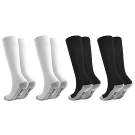 Marchare Boys Athletic Soccer Socks Knee High Socks 5-7 Grip Sock Baseball Football Sock For Boys Girls Black/White 4 Pack