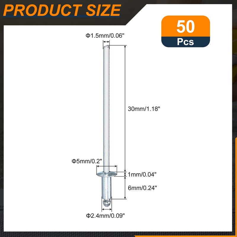 sourcing map 50Pcs 3/32"x1/4" Round Head Blind Rivets, Zinc-Plated Carbon