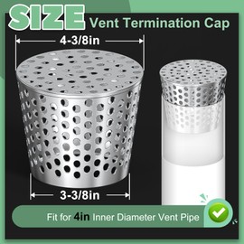 Memrita Roof Vent Cap, 4.33'' Stainless Steel Mesh Screen PVC Vent Termination Cap, Conical Exhaust Pipe Cover for Furnace, Roof Vents and Water Downspout, Keep Out Birds, Leaves and Debris