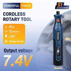 Gabujau Cordless Rotary Tool Kit Mini, 7.4V 12-Speed Power USB Rechargeable, for 3D Printer Sanding, Jewelry Making, Wood Carving, Polishing, Drilling DIY Crafts with 51 Accessories