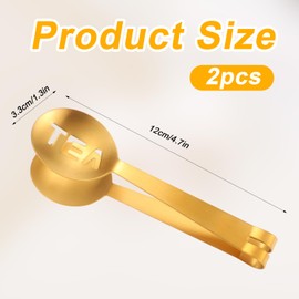 2 Pcs Tea Bag Squeezer, Stainless Steel Tea Spoon for Loose Tea Round Tea Bag Clip Tea Bag Tongs Tea Bag Holder Strainer Tea Grip Clamp Tea Accessories Tool for Tea Drinkers (Gold)