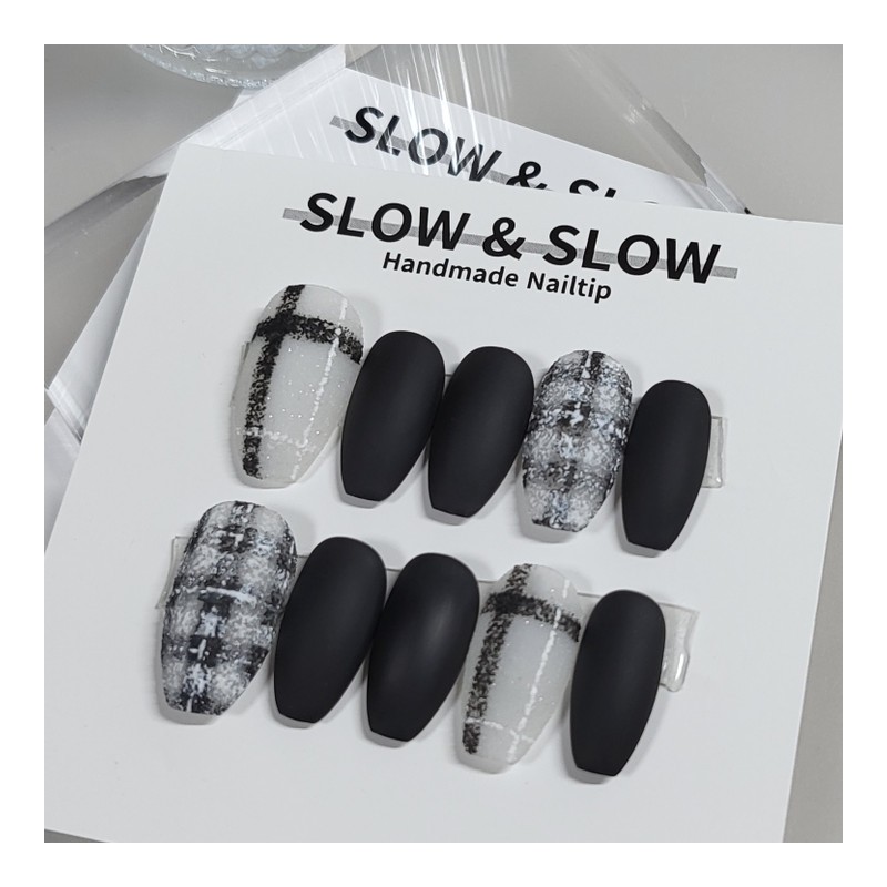 [Sl&Sl Nail Tip] Black check nail - Stiletto / [슬앤슬네일팁]
