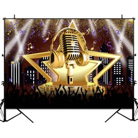 Sensfun Karaoke Party Backdrop Star Stage Night Show Photography Background Microphone Karaoke Birthday Decorations Banner Music Party Backdrops Adults Kids Photo Booth Props 7x5ft