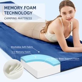 HomeMate Memory Foam Camping Cot Mattress Pad Mat-Sleeping Pad Mat Portable Roll Up Travel Mattress CertiPUR-US for Adults-Camping Bed for Guests Floor Tent Sleepover with Waterproof Cover Travel Bag