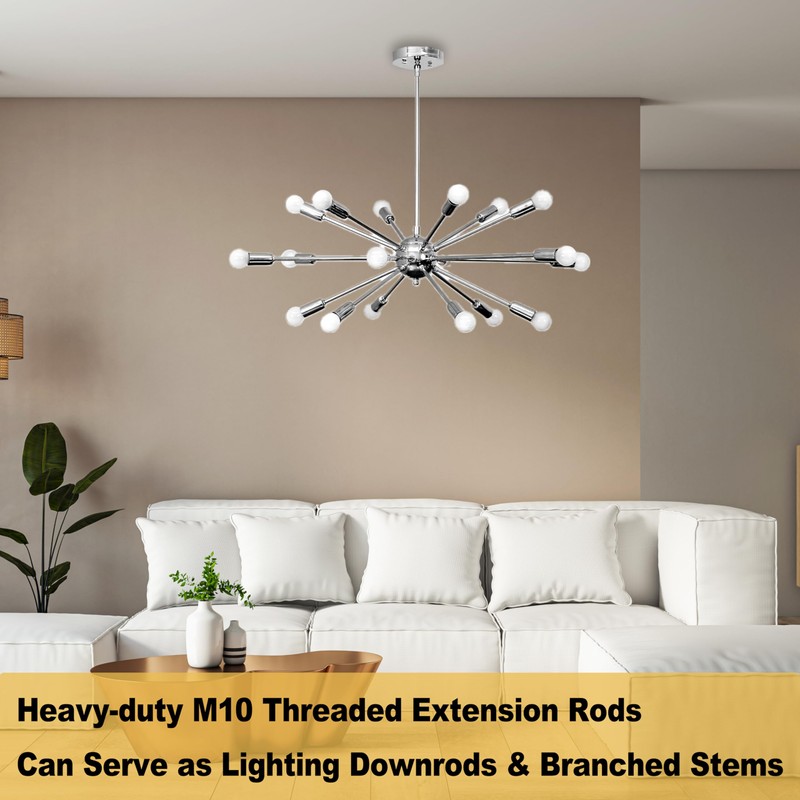 4 Pieces 12-inch M10 Threaded Extension Poles Lighting Fixture Downrods