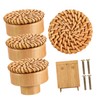 Outanaya 4pcs Boho Drawer Knobs Woven Rattan and Wooden Dresser