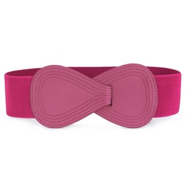 Allegra K Plus Size Interlock Buckle 8-shaped Faux Leather Elastic Belt Cinch Waistband for Lady Pink Fit Waist Girth:37"/93.5cm-49"/124cm