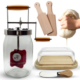 Butter Churn - Butter Dish with lid, Cheese Cloth, Two Butter Paddles, Butter Knife Spreader - Butter Churner - Create your Delicious Homemade Butter with our Butter Maker