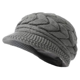 HINDAWI Womens Winter Hat with Brim Warm Knit Windproof Ski Snow Caps for Youth Dark Grey