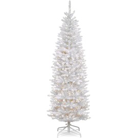 National Tree Company Artificial Pre-Lit Slim Christmas Tree, White, Kingswood Fir, White Lights, Includes Stand, 7 Feet