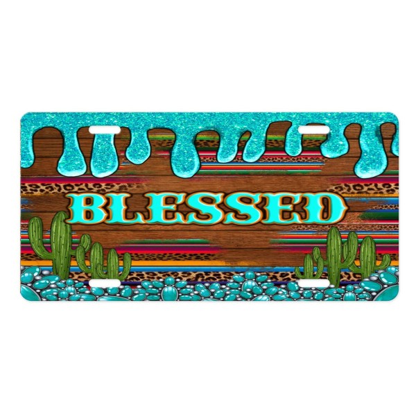 Twisted R Design Cactus Blessed Vanity Aluminum Front License Plate