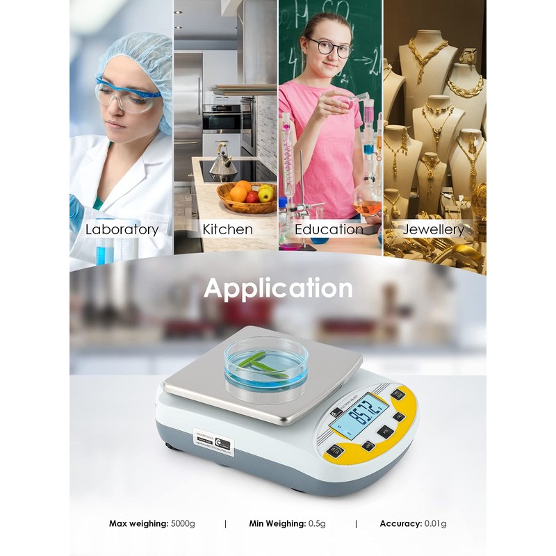 CGOLDENWALL Precision Lab Scale 5000gX0.01g Analytical Electronic Balance Digital Laboratory