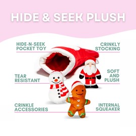 Glow Pups Hide and Seek Christmas Stocking Dog Toy with Santa, Snowman and Gingerbread Man Toys, Holiday Dog Toys That Crinkle and Squeak