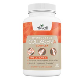 NIWALI Multi Collagen Complex Supplement for Women & Men | Hydrolyzed Collagen Pills - Types I, II, III, V & X| for Healthy Hair, Nails, Skin, Bone & Joints | 90 Capsules