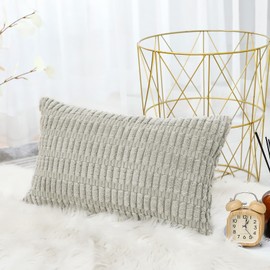 Artscope Corduroy Set of 1 Cushion Cover 30x50 cm Super Soft Boho Striped Lumbar Pillow Covers Case Decorative Modern Cushion Covers for Sofa Couch Bedroom Car Decor Light Grey