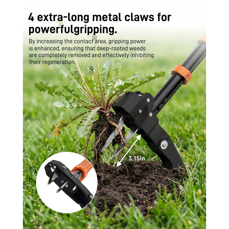 Stand Up Weed Puller Tool with Adjustable Long Handle and