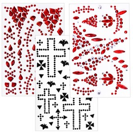 Scar Face Gems Glitter Tattoo for Eye Corner and Forehead Bindi Rhinestone Face Jewelry Rave Party Decorations For Women Kids, 3-Pack