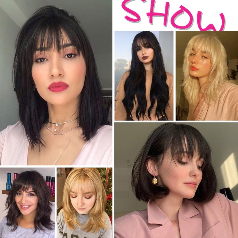 Clip on Bangs Real Human Hair Extensions Dark Brown Clip