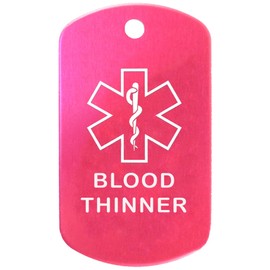 Custom 2 Pack - Blood Thinner Medical Alert ID Necklaces with Pink Hot Custom Tags, Yellow Silencers, and 30'' USA Chains