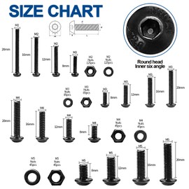 NINDEJIN 1060pcs 12.9 Grade Carbon Steel M2 M3 M4 M5 Metric Hex Socket Head Cap Bolts Screws Nuts Washers Assortment Kit with Hex Wrenches (Round Head Cap)