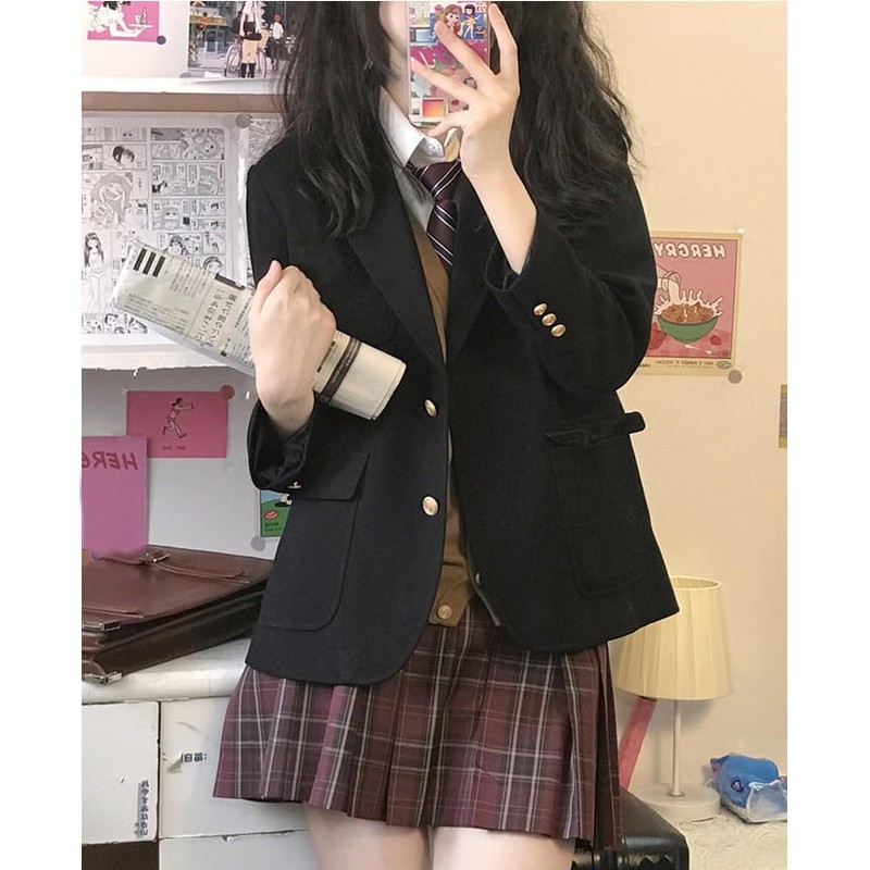 NOLCCTN Women's Uniform, School Jacket, Blazer, Plain, Regular Type, Student,