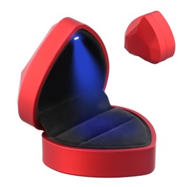 Pagezol Ring Box with LED Light, Wedding Ring Box, Heart Shaped Ring Case with Velvet, Luxury LED Ring Jewelry Case for Valentine' Day Proposal Engagement Wedding Birthday Christmas (Red)