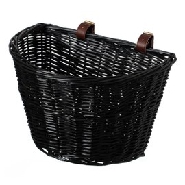 Wicker Front Cargo Bike Basket - Perfect for Riders of All Ages and Genders - for Beach Cruiser, Stationary Bike, E-Bike, or Road Bike with Stylish Faux Leather Straps (Black)