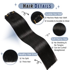 Sunya Clip-In Real Hair Extensions Natural Black Invisible Real Hair Extension Clip in Seamless 35 cm 7 Pieces 70 g / Pack #1B