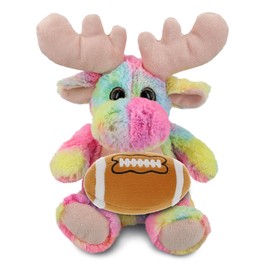 DolliBu Rainbow Moose Stuffed Animal with Football Plush - Huggable Playtime Plush Toy, Cute Wild Life Gift, Plush Doll Animal Toy for Kids and Adults with Name Personalization - 9 Inches