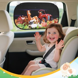 Pack of 2 Sun Protection Car Baby with UV Protection, 51 x 31 cm Car Window Sun Protection Children, 8 Suction Cups and Farm Theme