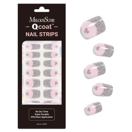 MelodySusie Qcoat Fully Cured Gel Nail Strips (Sliver French Tips) - UV Free Nail Polish Strips, Salon-Quality, Long Lasting Gel Nail Stickers, Includes 22 Nail Wraps, 2 Prep Pads