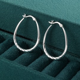 ASH'S CHOICE Silver Oval Hoop Earrings for Women, Sterling Silver 925 Hoop Earrings Drop Dangling Twisted Large Hoop Earrings, Lightweight Tiny Hypoallergenic Water Drop Oval Hoop Earrings For Women
