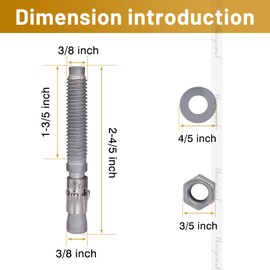 Horiznext 3/8 Concrete Anchors, Galvanized Carbon Steel Wedge Anchors with Washer and Nut, 3/8 Inch OD x 3 Inch Length, Bulk Pack Anchor Bolts for Concrete (20 pcs)