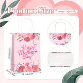 Nuenen 12 Pcs Mother's Day Gift Bags with Handles Pink Carnation Mother's Day Gift Wrap Bags with Tissue Paper for Party Decorations Mom Grandma Sister Wife(8.27 x 5.91 x 3.15 Inch)