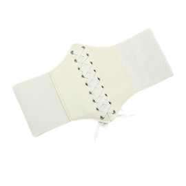 Chaungfu Corset Belt for Women Lace up Leather Belt Wide Waist Belt Elastic Tied Waspie Belt Womens Corset Belts Vintage Lace-up Cinch Elastic Waist Belt for Dresses White, White, 72x12cm