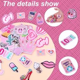 30pcs Pink Random Assorted Styles Iron On Patches, Embroidered Preppy Girl Patches, Cute Sew On Patch Applique for Jackets, Hats, Backpacks, Clothing Accessories