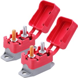 AMOMD 50 Amp 12V-24V Automatic Reset Circuit Breaker with Red Cover Stud Bolt Shortstop for Car Solar Boat RV and More (50A 2Pcs)