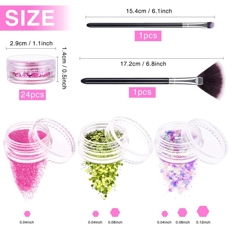 24Pcs Nail Glitter Powder, Nail Art Sequins Holographic Glitters, Cosmetic