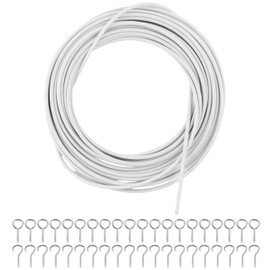 QWORK® 10 m Curtain Wire, White, Curtain Rope, Plastic Coated Curtain Rope, Curtain Ropes, with 20 Pieces Screw Eyelets and 20 Pieces Hooks