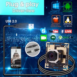 ELP Autofocus Webcam, 5 Megapixels, USB Camera Module, Wide Angle, 100 Degree Distortion Lens, Web Kamera Module, Full HD, Autofocus Camera, 5MP, 1944P, CMOS, OV5640, Compatible with Digital