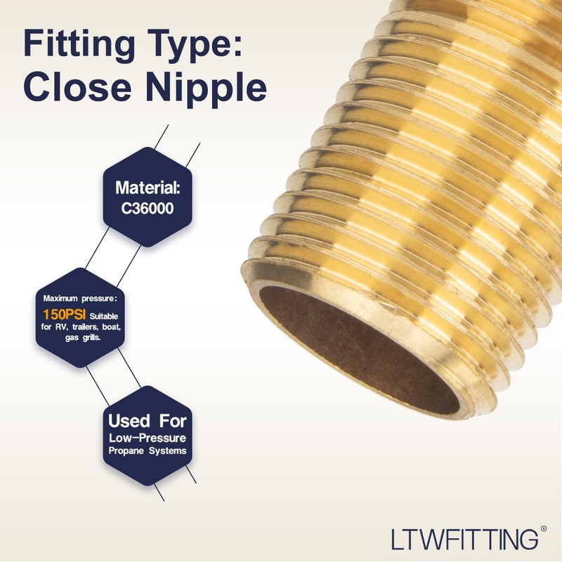 LTWFITTING Brass Pipe 1-1/2" Long Nipple Fitting 1/2 Male NPT