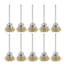 sourcing map Mini Wire Cup Brush Brass Plated Crimped Steel 20 X 9mm with 2.35mm Shank 10 Pcs
