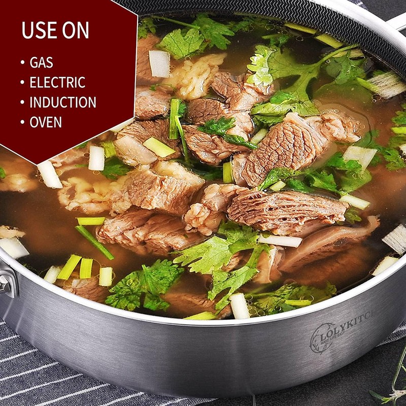 LOLYKITCH Tri-Ply Stainless Steel 10 Inch Non-Stick Sauté Pan with