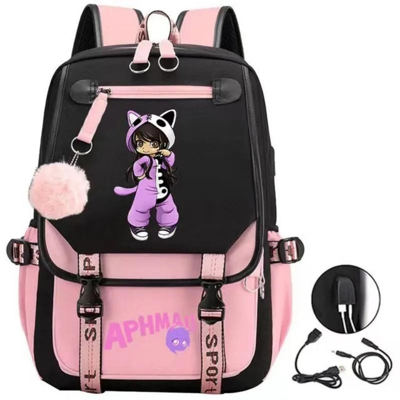 Aphmau Anime Backpack 3D Printed Cartoon Oxford Waterproof USB School