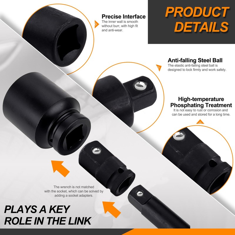 Rustark 5Pcs Impact Socket Adapter Set Standard SAE Socket Impact